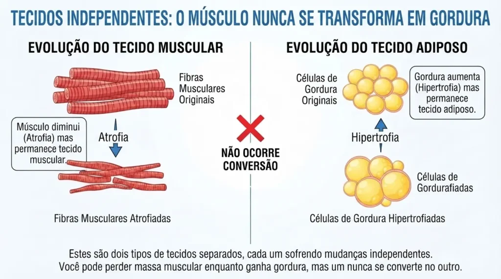 Se você para de treinar, o músculo vira gordura